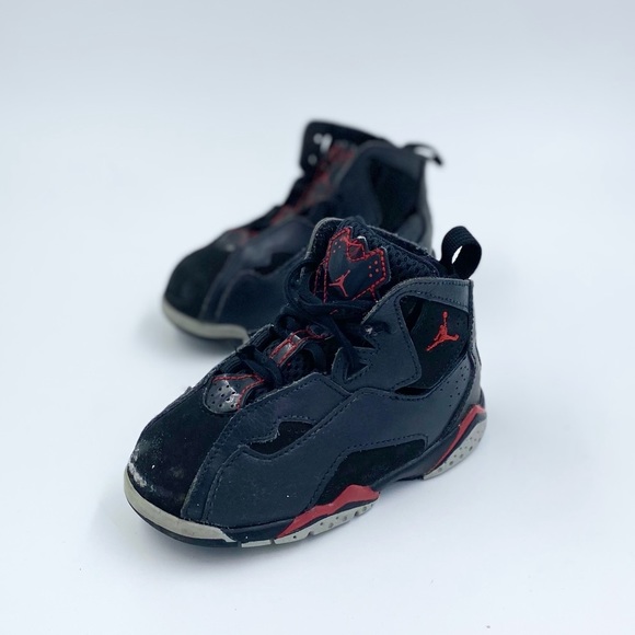 Nike 343797-002 Jordan Vii Black Red Baby Toddler Basketball Shoes Size 7c - Picture 2 of 6